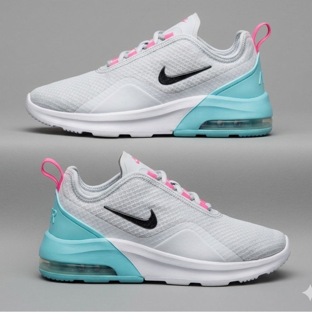 Nike Sneakers in White, Teal & Pink with Black Swoosh